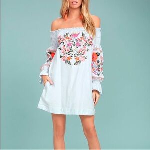 Free People - Off the Shoulder Embroidered Mini Dress